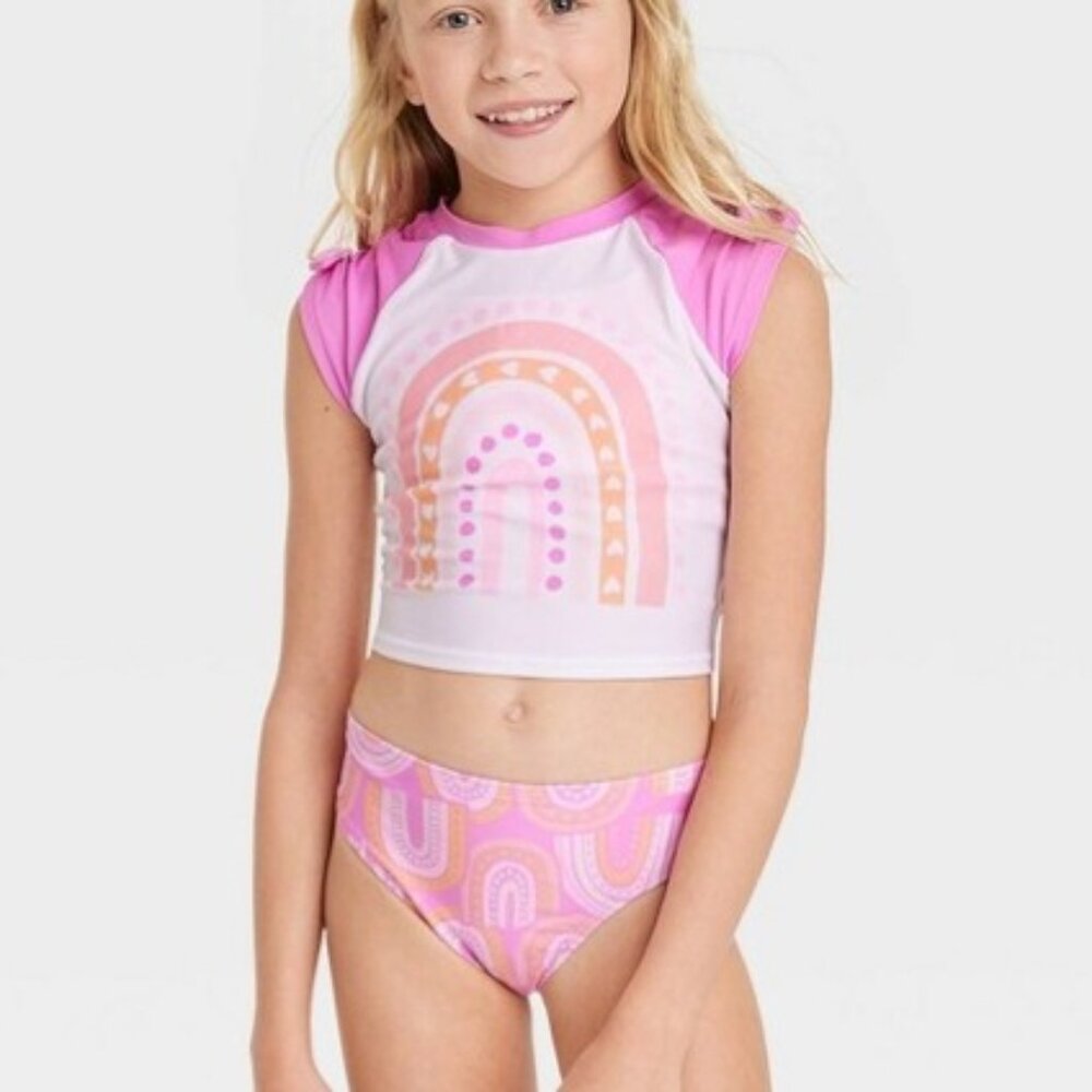 Cat & Jack Girls 3pc Over the Rainbow Swimwear Set